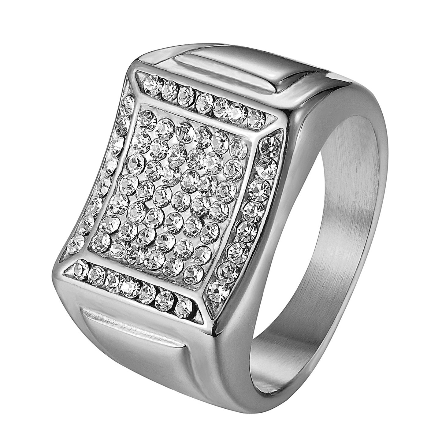 Stainless Steel Mens Wedding Engagement Ring Hip Hop Micro Pave Bling Pinky