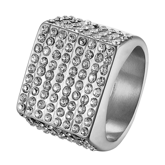 Stainless Steel Silver Tone Micropave CZ Bling Bling Ring Size7-11