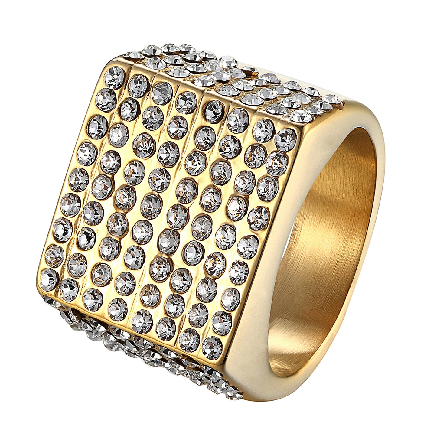 Mens Stainless Steel Wedding Ring 14k Gold Finish Engagement Pinky Custom Bling