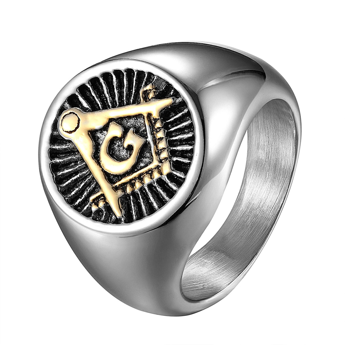 Stainless Steel Freemason Ring Masonic G Mason Symbol Religious Round Face