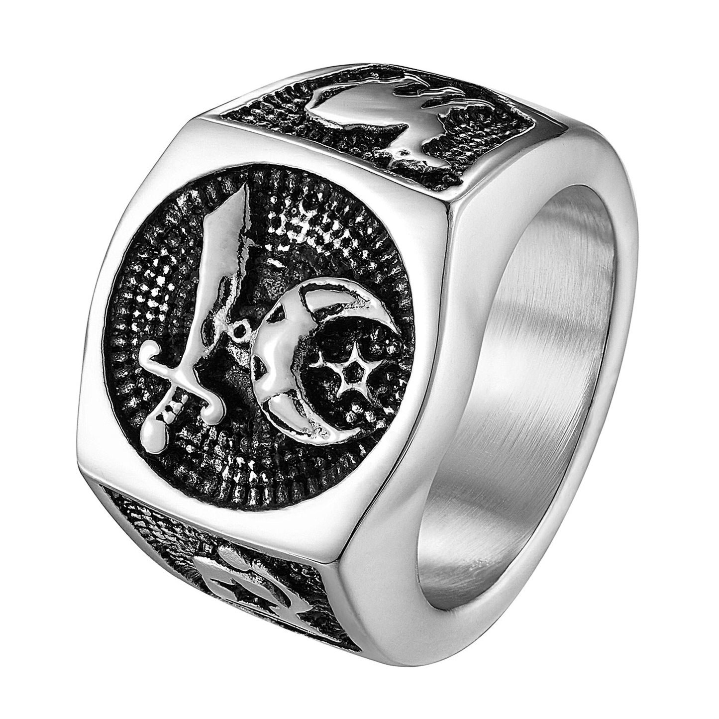Shriners Mens Ring Mason Religious Stainless Steel Silver Tone