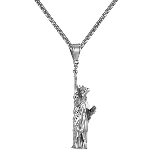 Statue Of Liberty Pendant Custom White Gold Finish Box Necklace Stainless Steel