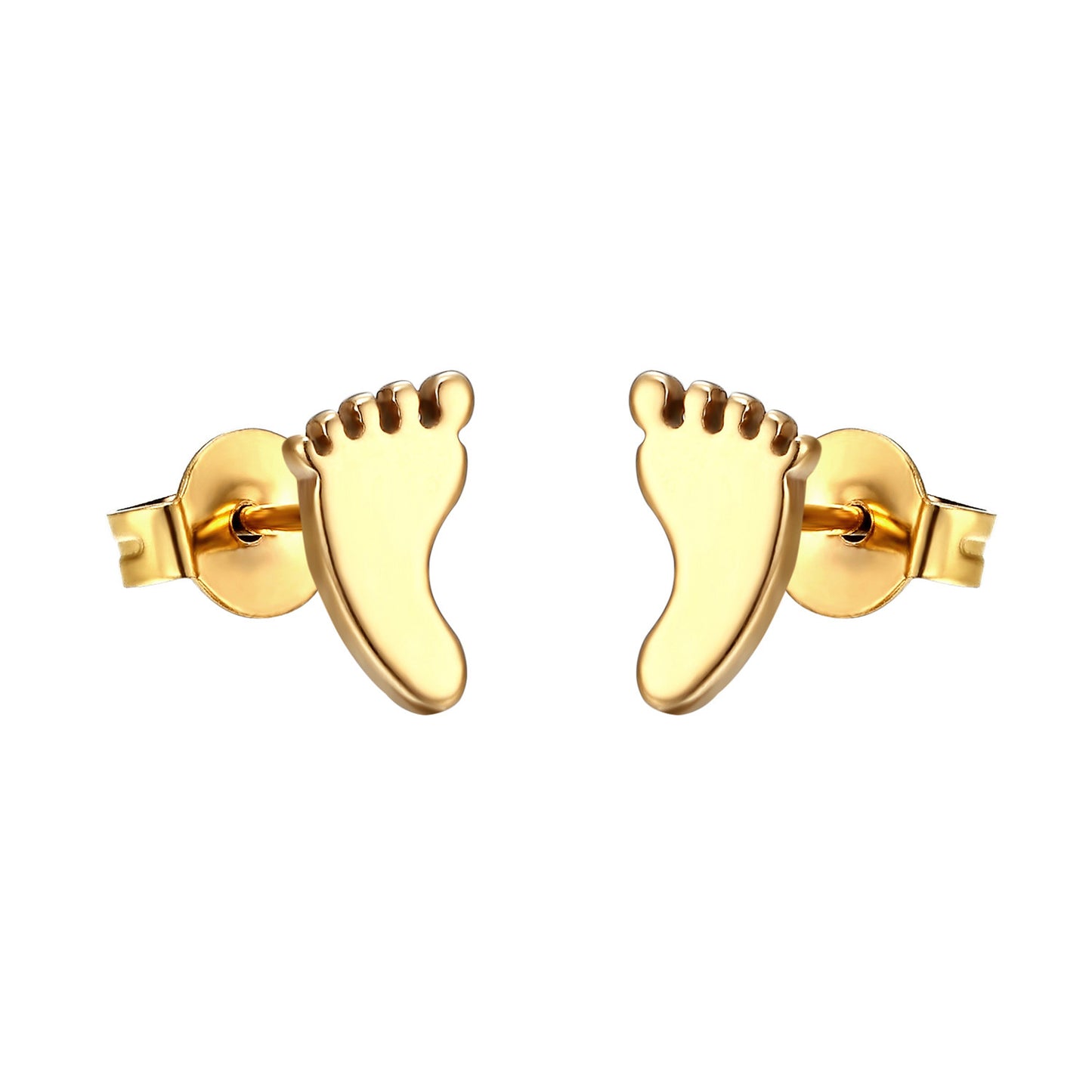 14k Gold Tone Foot Print Earrings Stainless Steel Studs 9mm