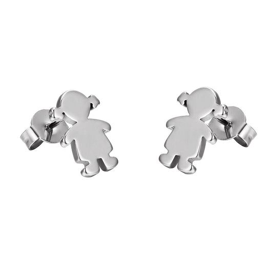 Little Girl Design Earrings Silver Tone 11mm Stainless Steel Studs