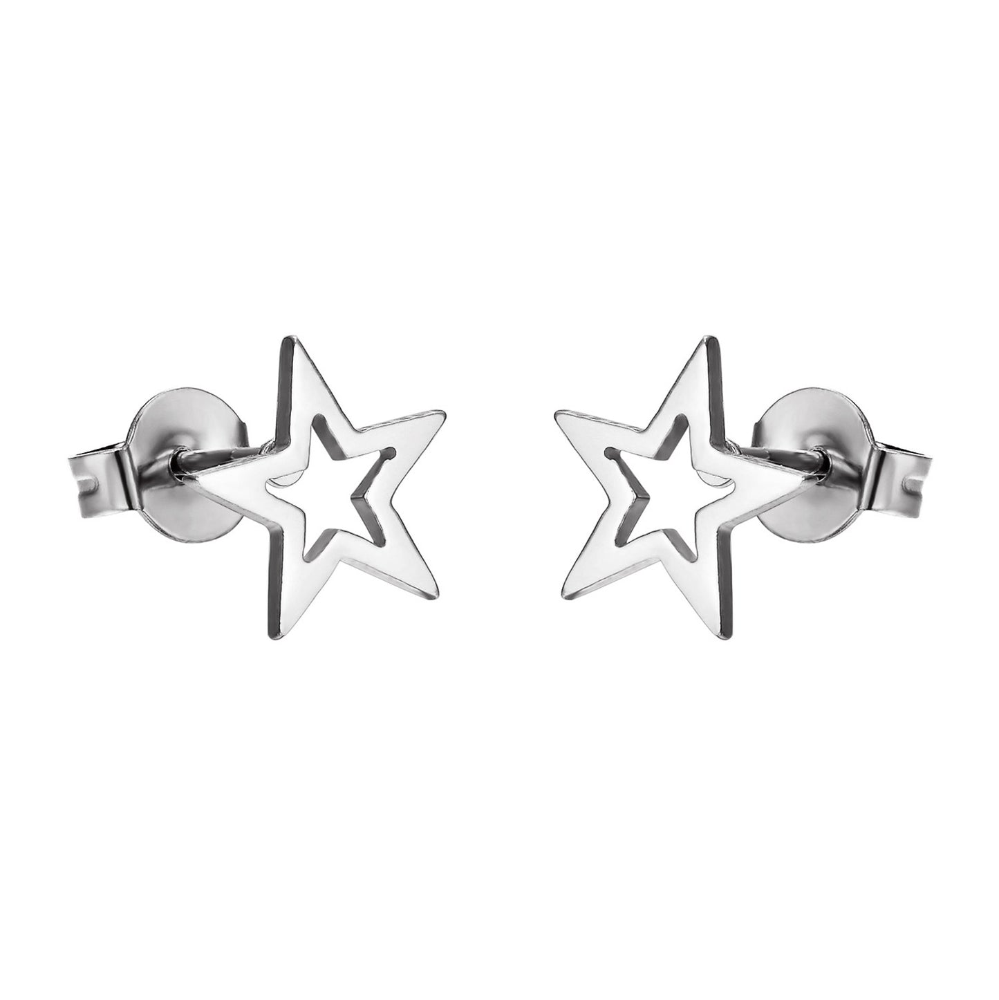 Texas Star Stainless Steel Earrings Studs Silver Tone 10mm Push Back Brand New