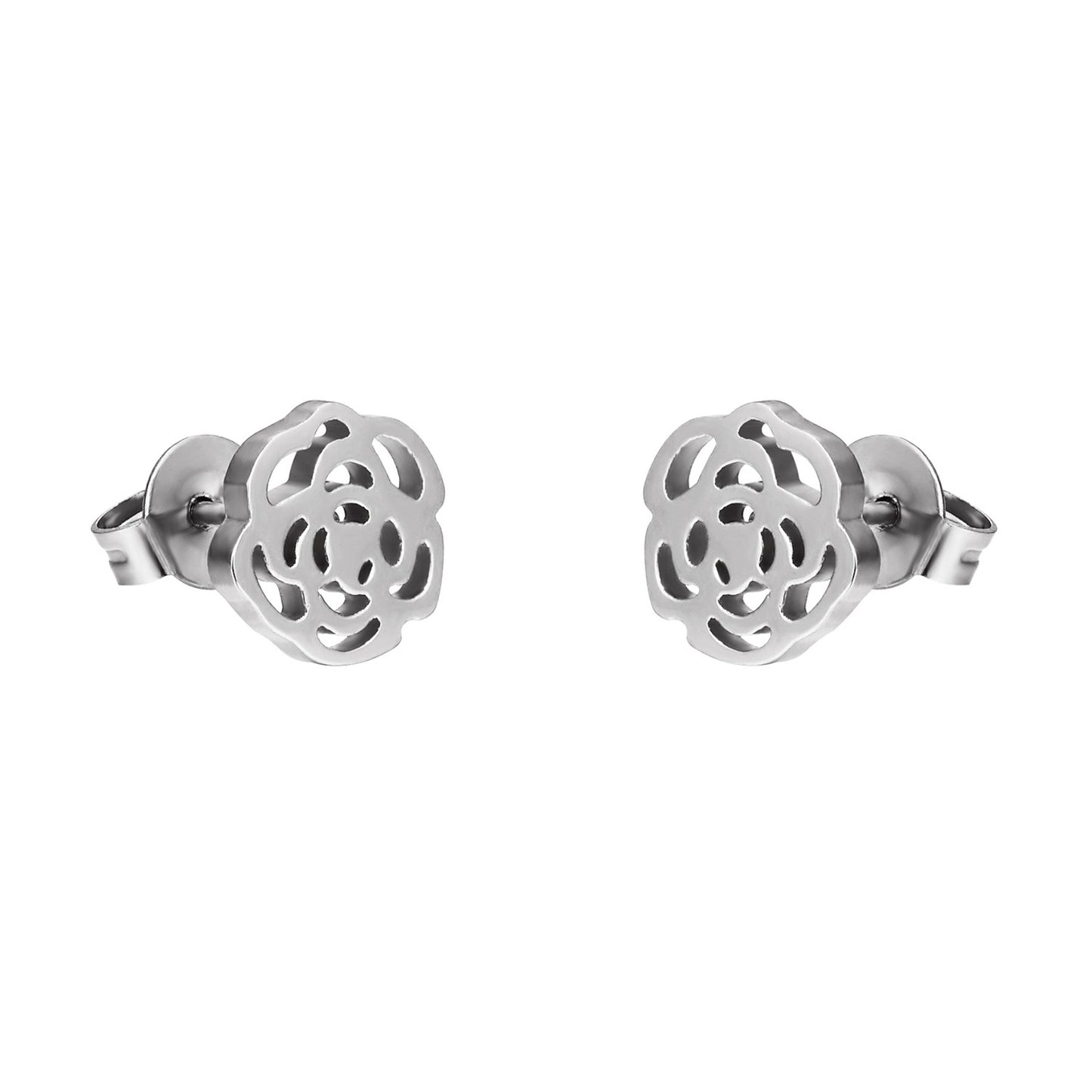 Rose Flower Earrings Stainless Steel Womens Studs Unique Gorgeous Design 8mm