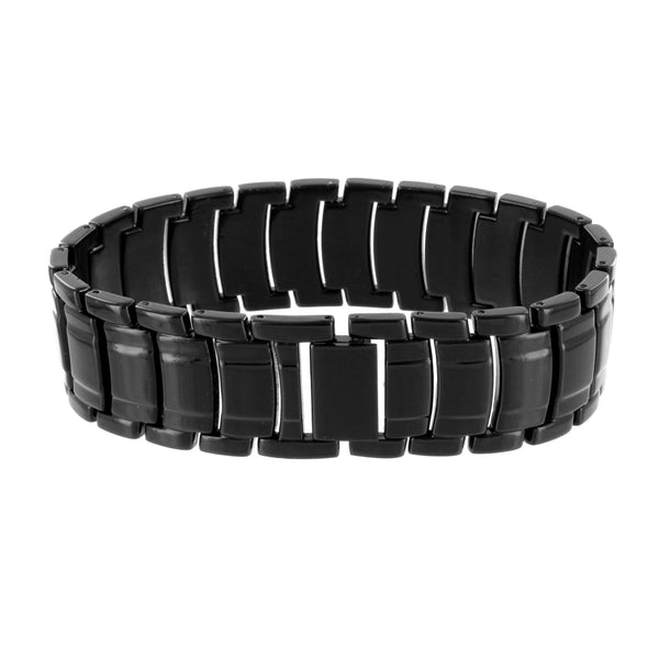 Mens Watch & Bracelet Gift Set Black PVD Analog Brand New Black