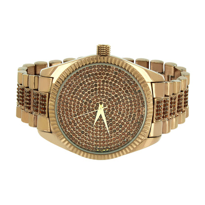 Fluted Bezel Watch Matching Bracelet Brown Bling Illusion Dial Classy