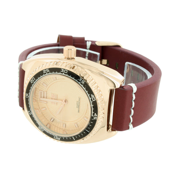 Rose Gold Finish Watch Brown Band Tachymeter Look Ice Mania
