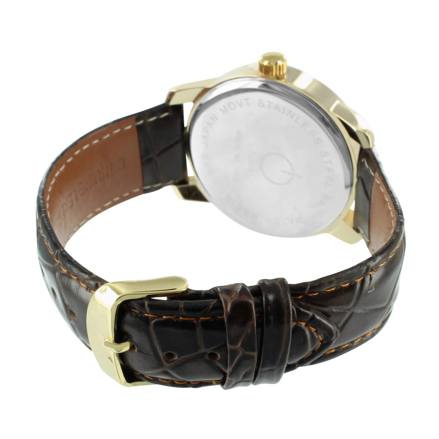 Mens Forza White Dial Leather Band Watch in 14k Yellow Gold Finish