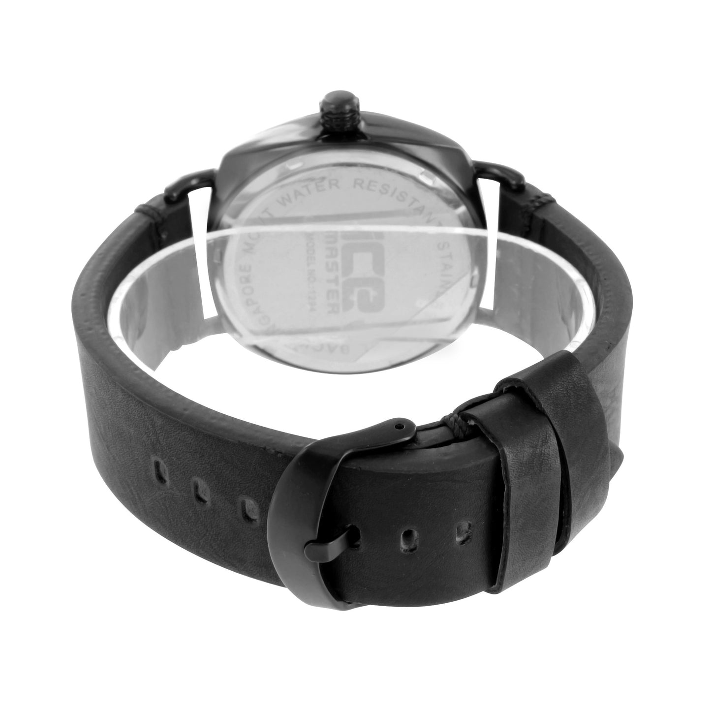 Black Finish Mens Watch Analog Leather Band Water Resistant