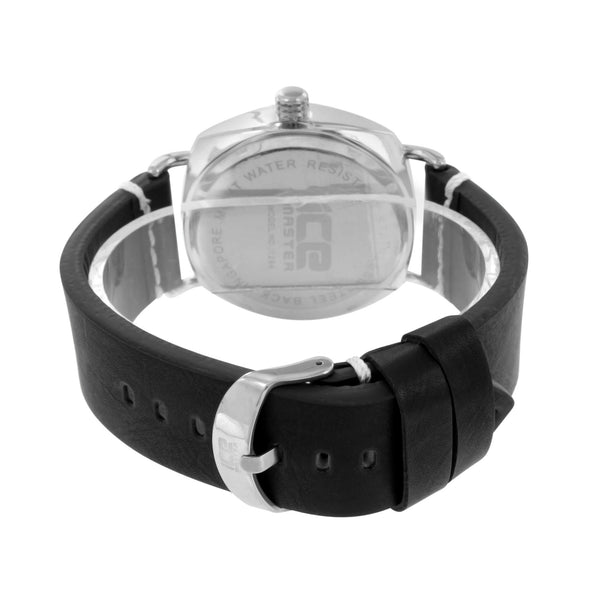 Black Leather Band Watch White Ice Mania