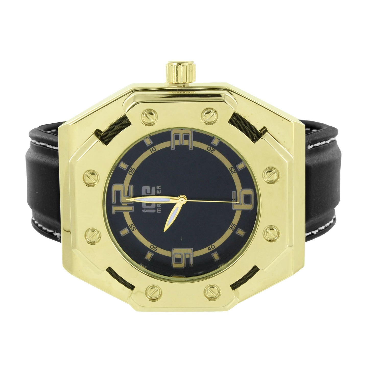 Mens Gold Tone Watch Ice Master Custom Leather Band