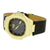 Mens Ice Master Watch Gold Tone Black Leather Band Water Resistant Classy 48 MM
