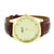 Brown Leather Strap Watch Gold Fluted Bezel Analog Stainless Steel Back Classy