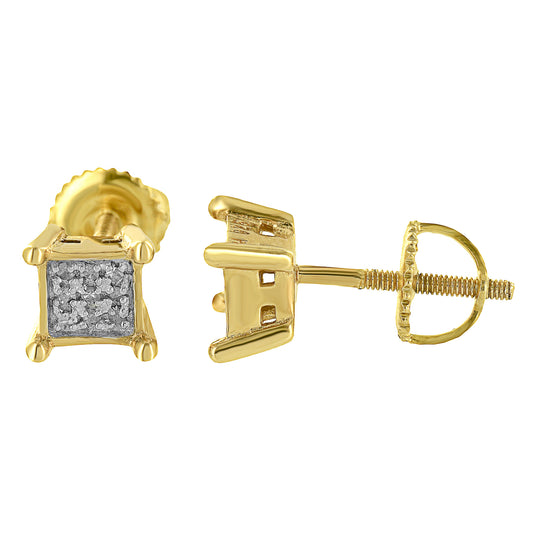 Gold Finish Square Earrings Sterling Silver Genuine Diamonds