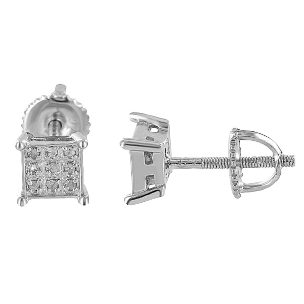 Sterling Silver Square Earrings 925 Real Diamonds White Pave