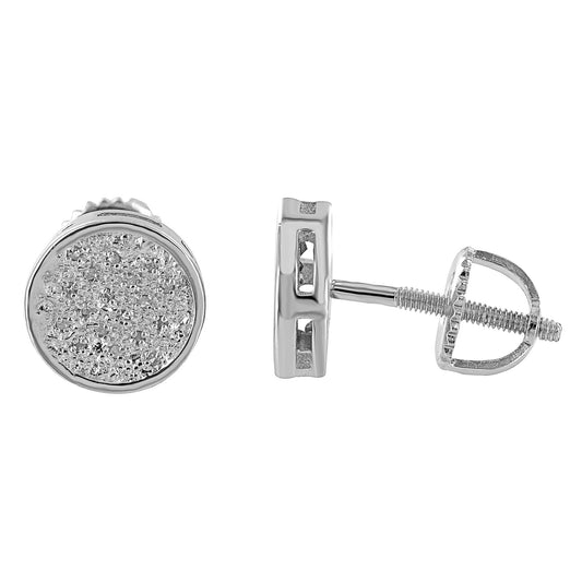 Round Design Earrings Genuine Diamonds White Sterling Silver
