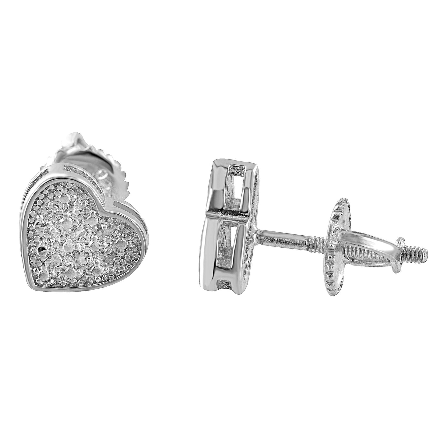 Womens Heart Design Earrings Sterling SIlver With Genuine Diamonds