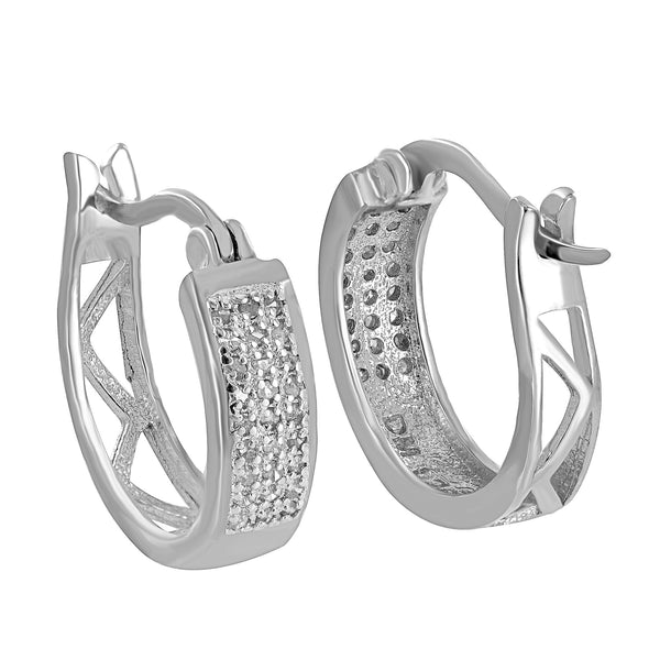 Womens Hoops Earrings White Simulated Diamonds Pave Set