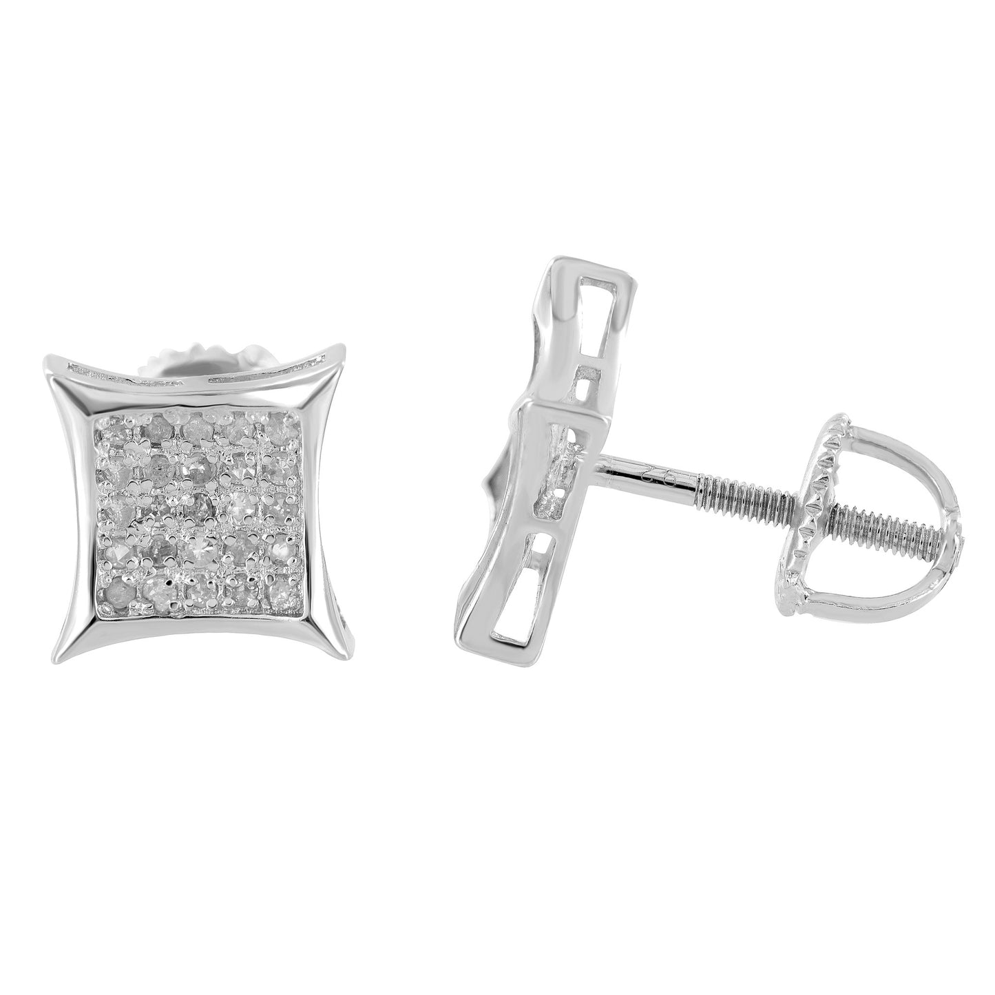 Diamond Kite Shape Earrings Mens Womens Sterling Silver