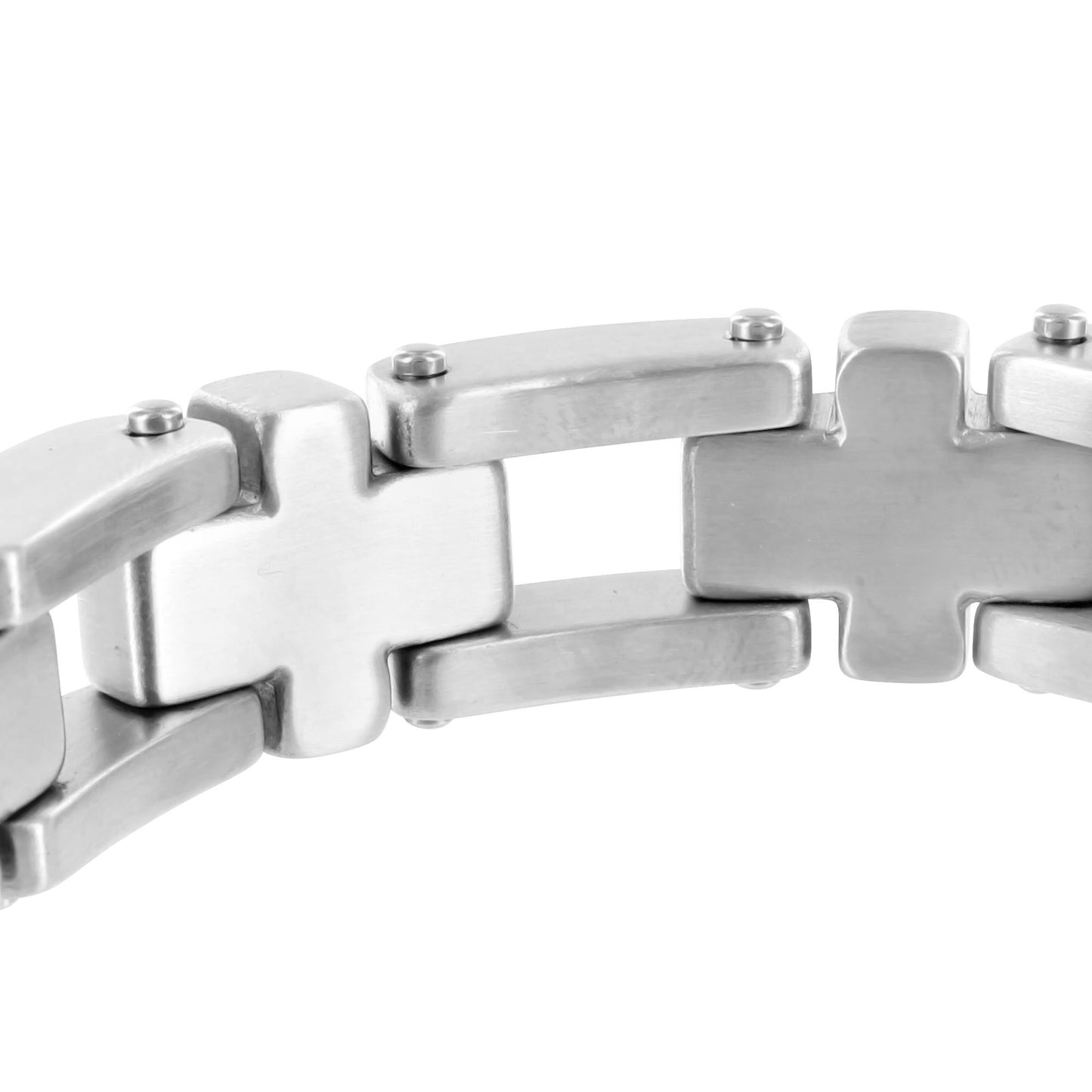 White Gold Finish Cross Shape 15MM Stainless Steel Bracelet