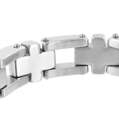 White Gold Finish Cross Shape 15MM Stainless Steel Bracelet
