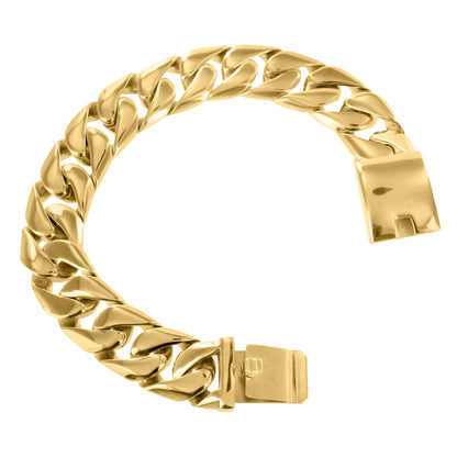 Miami Cuban Bracelet 14k Solid Yellow Gold Finish Stainless Steel