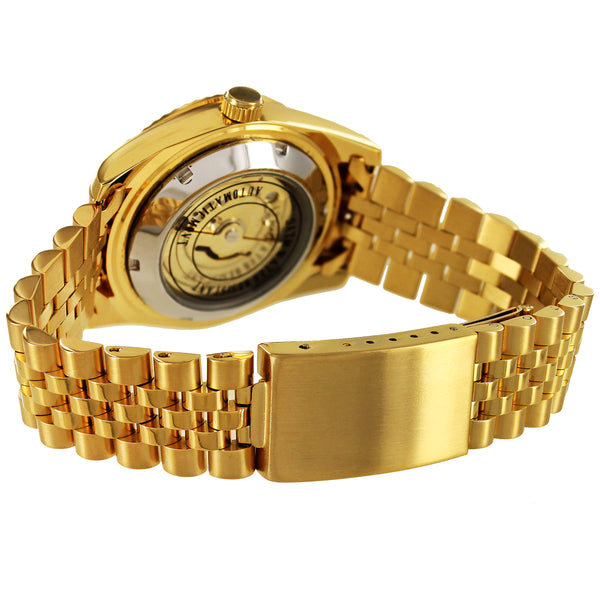 Stainless Steel Icy Roman Dial Date Gold Tone Automatic Watch