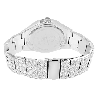 Men's Silver Tone  Solitaire Bezel Nugget Band Watch