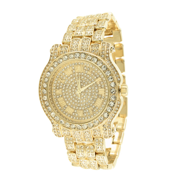 Roman Numeral Dial Watch 14k Yellow Gold Tone Lab Diamond