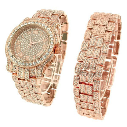 Rose Gold Tone Watch Bracelet Set Simulated Diamonds Joe Rodeo Jojino