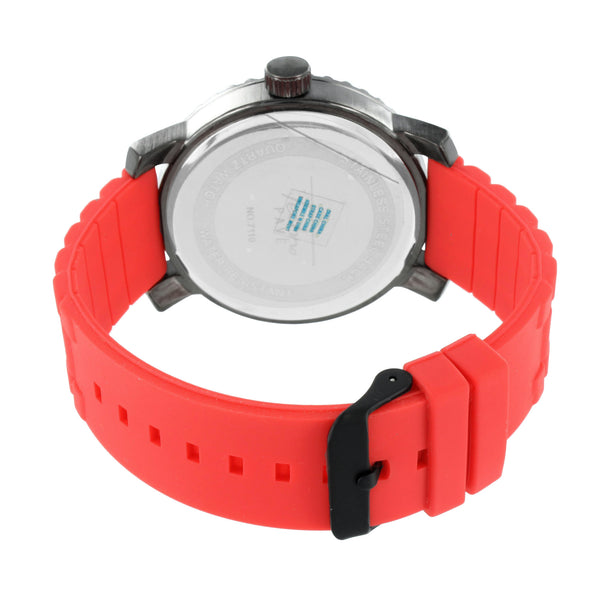 Red Rubber Band Watch Black Finish Stainless Steel Back