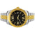 Two Tone Gold Roman Black Dial Fluted Bezel Automatic Watch
