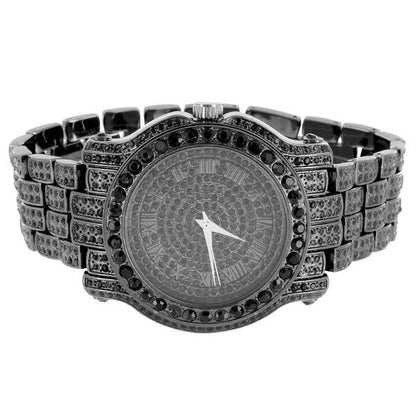 Men's Black Simulated Diamond Watch  Matching Bracelet Gift Set Analog Jojino