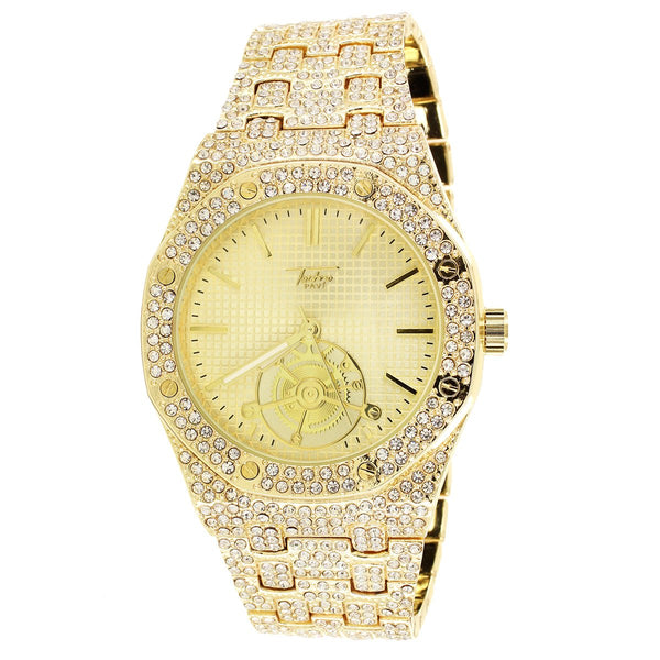 Techno Pave Gold Tone Presidential Look 41MM Watch