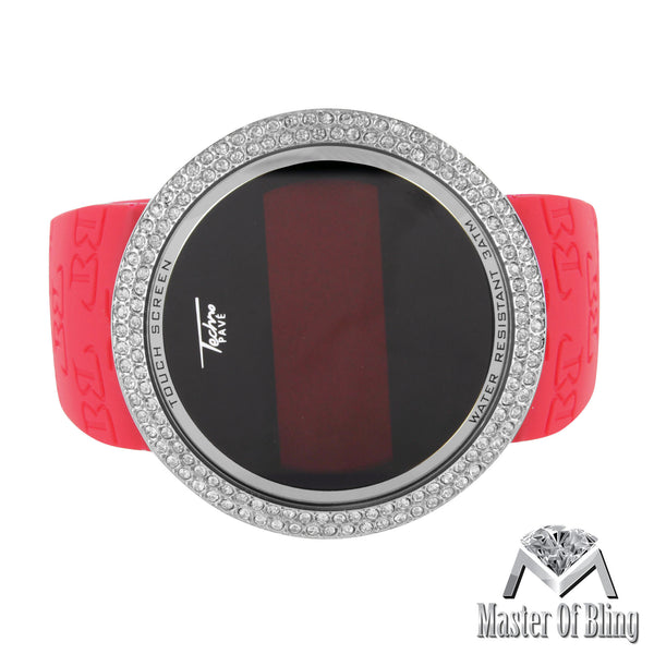 Touch Screen Lab Diamond Red Silicone Band Techno Pave Watch