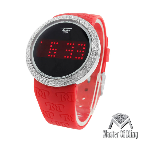 Touch Screen Lab Diamond Red Silicone Band Techno Pave Watch