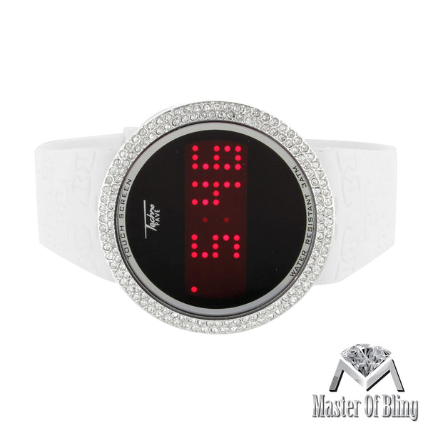 White Silicone Band Touch Screen White Finish Lab Diamond Techno Pave Watch