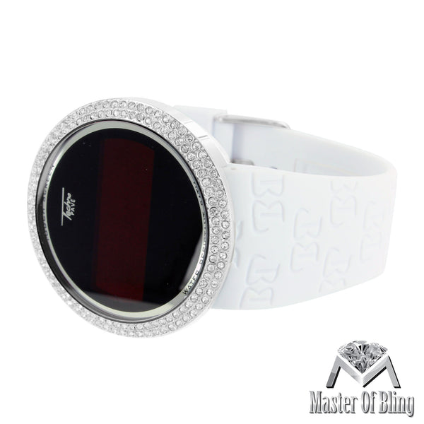 White Silicone Band Touch Screen White Finish Lab Diamond Techno Pave Watch