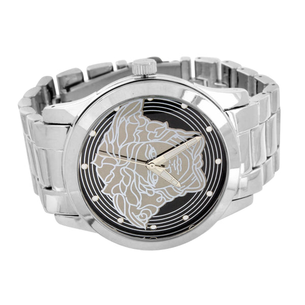Black Dial Medusa Watch White Gold Finish Water Resistant