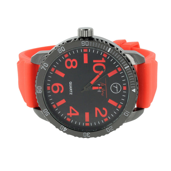 Red Rubber Band Watch Tachymeter Look Black Finish Analog