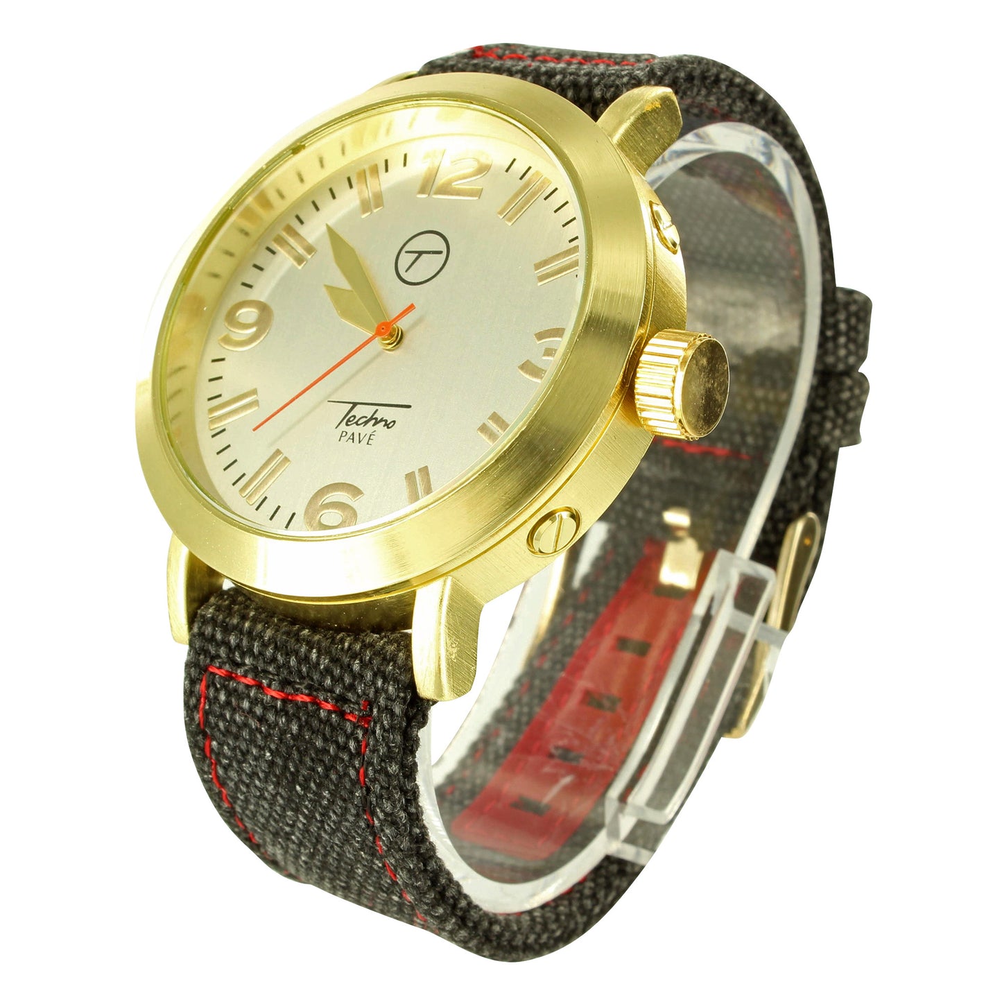 Techno Pave Jeans Cloth Band Gold Tone Mens Wristwatch