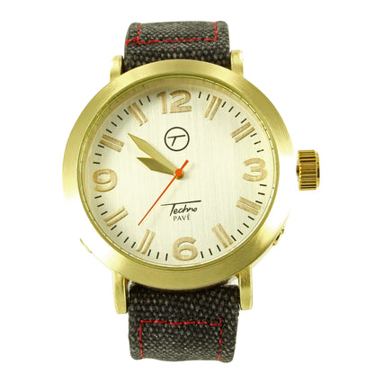 Techno Pave Jeans Cloth Band Gold Tone Mens Wristwatch