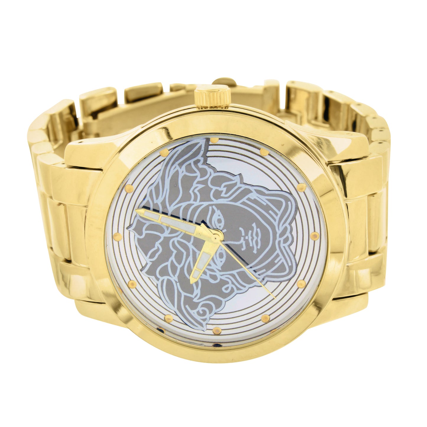 Gold Finish Watch Medusa Face Dial Metal Band