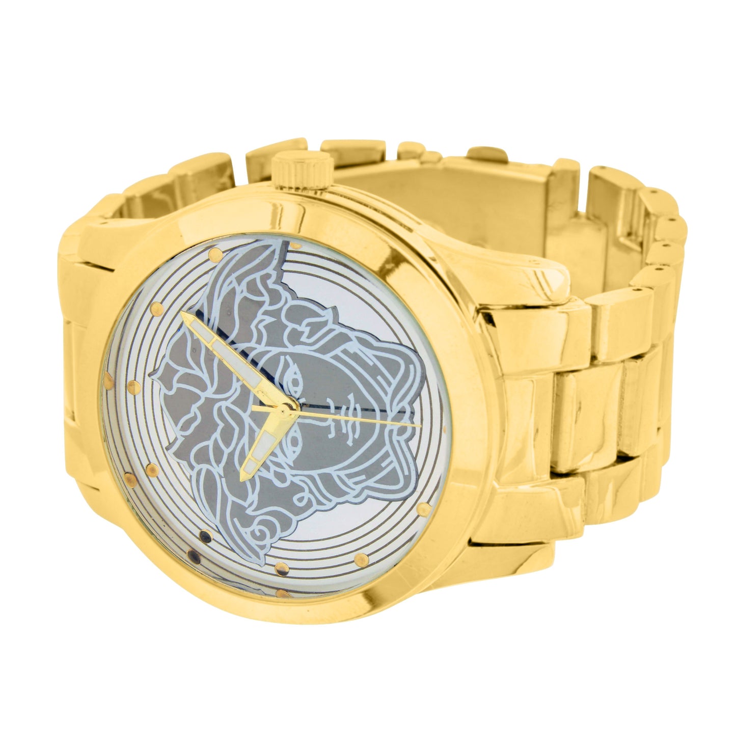 Gold Finish Watch Medusa Face Dial Metal Band