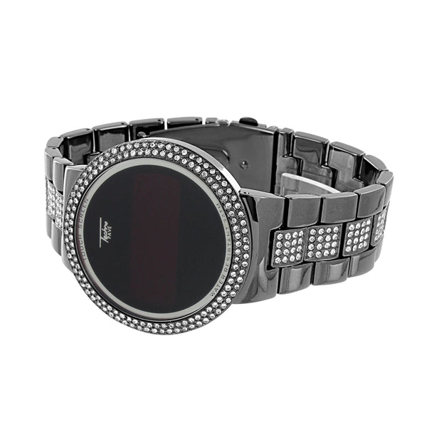 Touch Screen Black Watch Simulated Diamonds Bling Unique Metal Band
