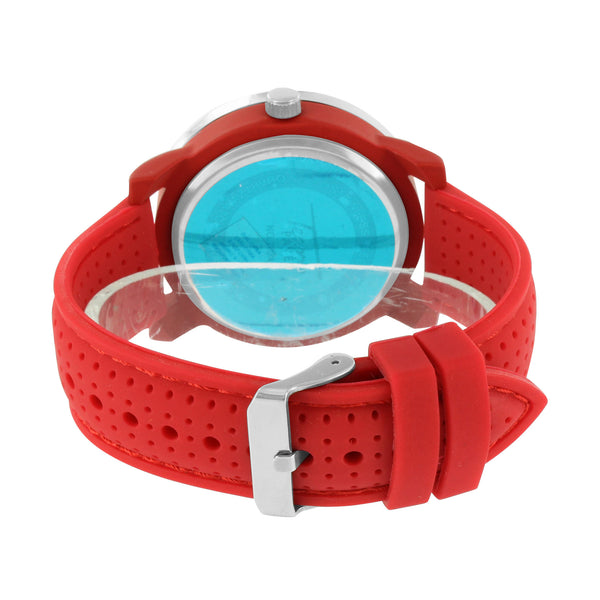 Watch Red Rubber Band Strap Techno Pave White Red Dial