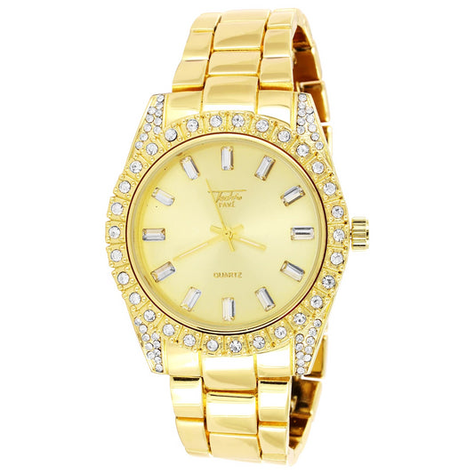 Men's Gold Finish Presidential Solitaire Prong Bezel Watch