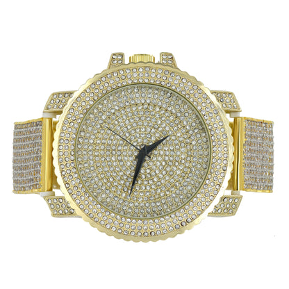 Mens Watch Yellow Gold Finish With Clear Lab Diamond